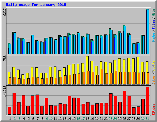 Daily usage for January 2016